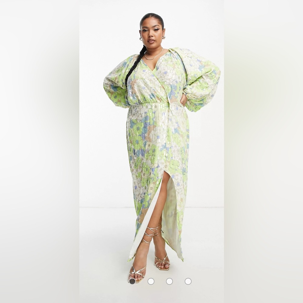 ASOS Edition Curve Sequin wrap midi dress in floral print